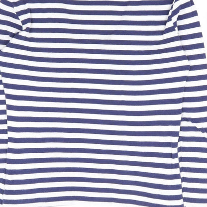 Simon Womens Blue Striped Polyester Basic T-Shirt Size S V-Neck