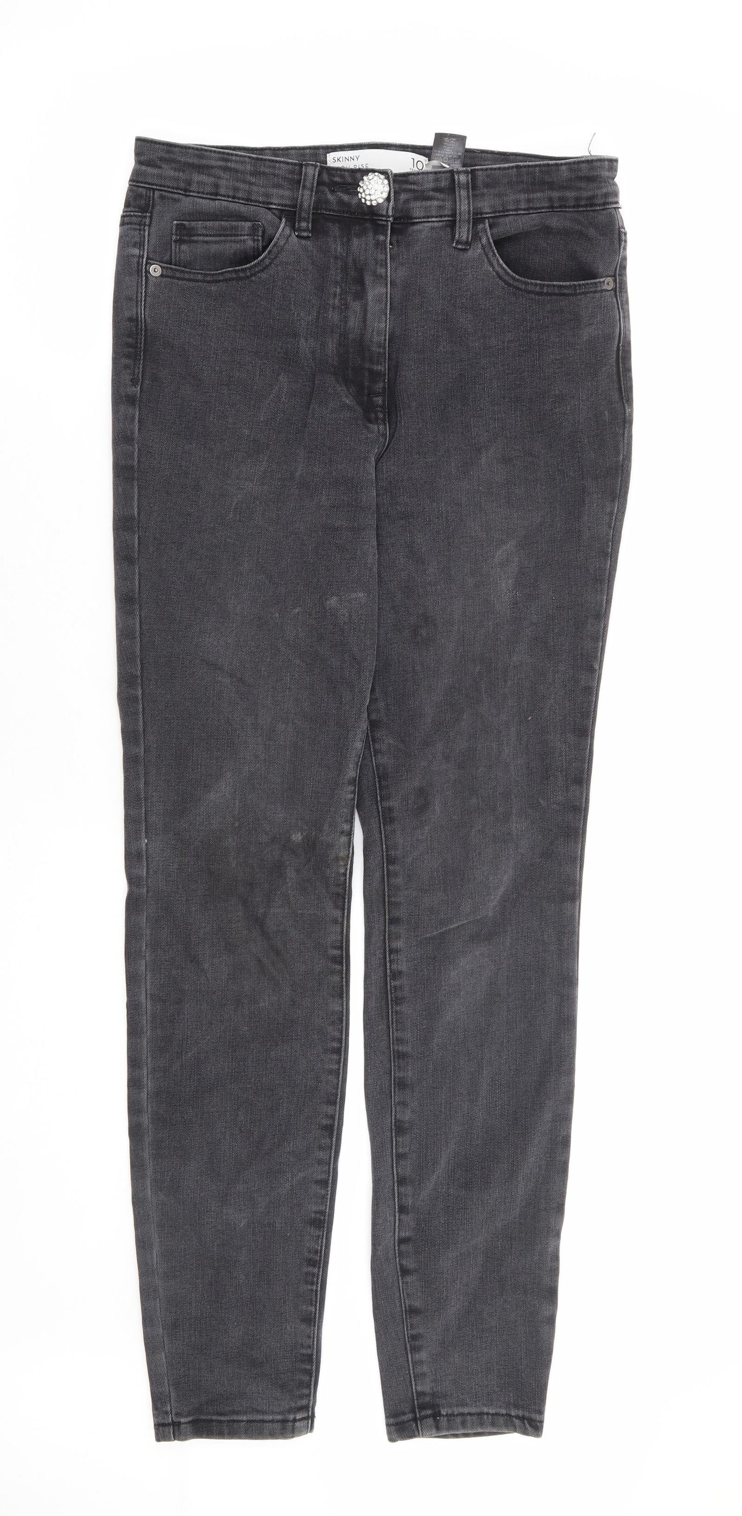 NEXT Womens Black Cotton Skinny Jeans Size 10 L28 in Regular Zip