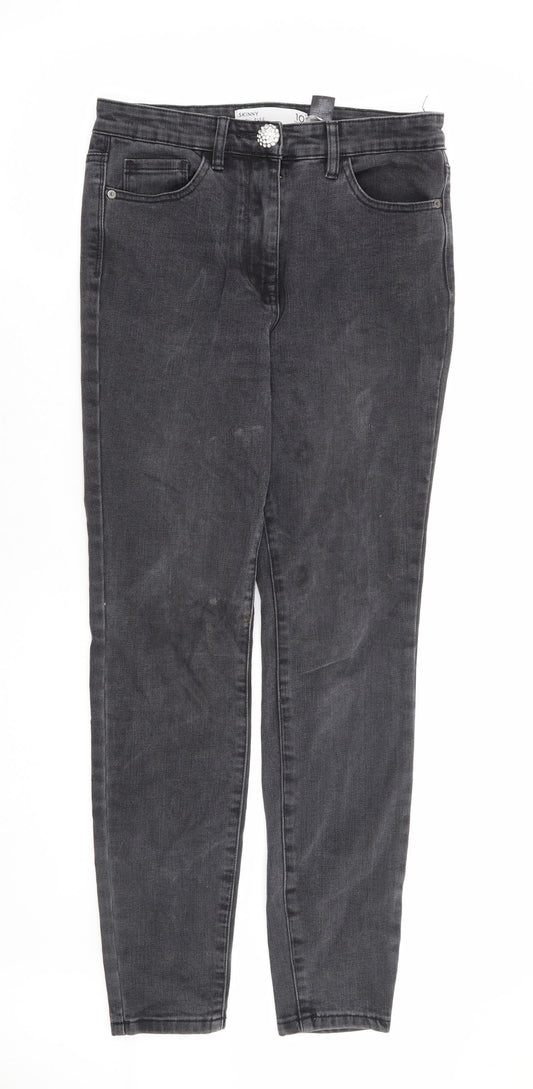 NEXT Womens Black Cotton Skinny Jeans Size 10 L28 in Regular Zip