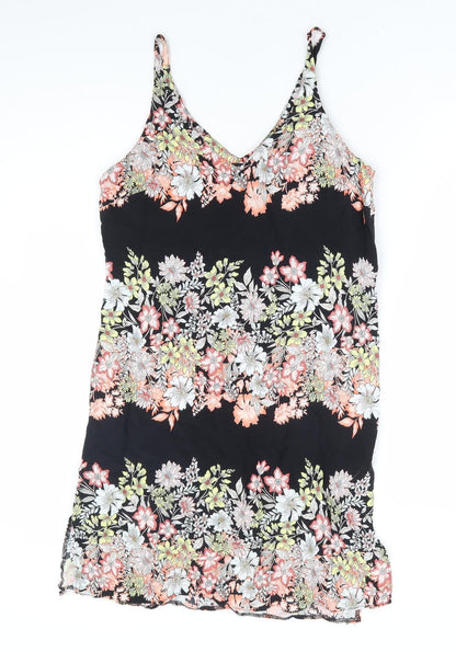 F&F Womens Black Floral Viscose Mini Size 6 V-Neck Pullover