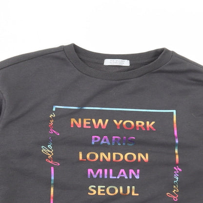 Primark Girls Grey Cotton Pullover Sweatshirt Size 10-11 Years Pullover - New York, Paris, London, Rainbow
