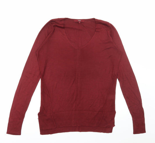 NEXT Womens Red V-Neck Viscose Pullover Jumper Size 10