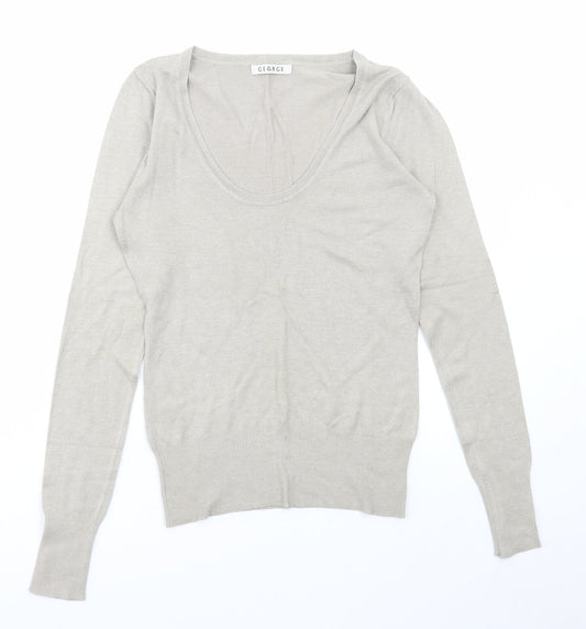 George Womens Beige Scoop Neck Viscose Pullover Jumper Size 10