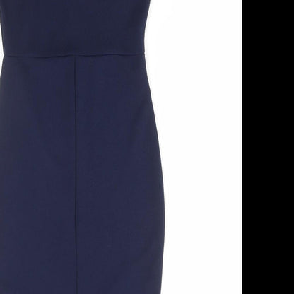 Quiz Womens Blue Polyester Mini Size 8 High Neck Button - Lace Detail