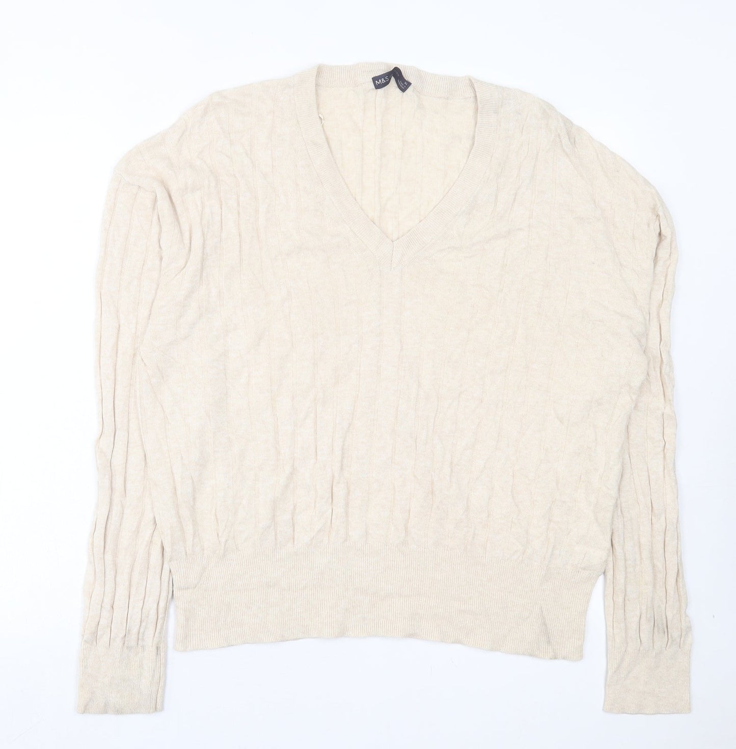 Marks and Spencer Mens Beige V-Neck Viscose Pullover Jumper Size XL