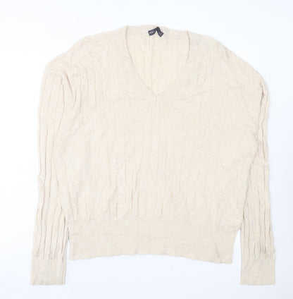 Marks and Spencer Mens Beige V-Neck Viscose Pullover Jumper Size XL
