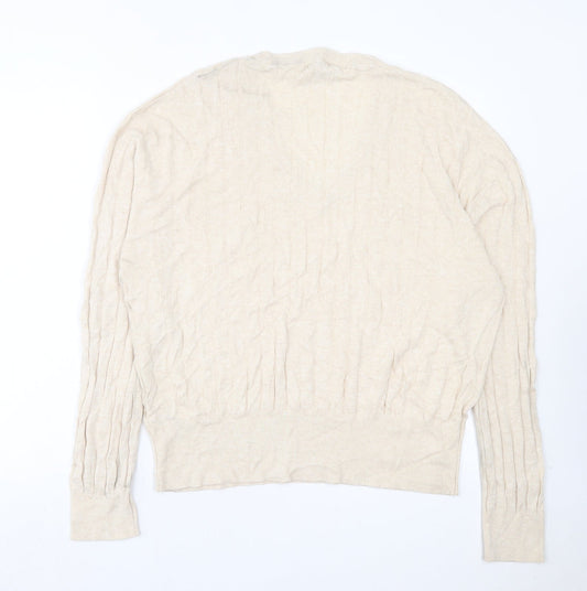 Marks and Spencer Mens Beige V-Neck Viscose Pullover Jumper Size XL