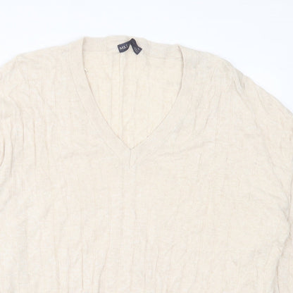 Marks and Spencer Mens Beige V-Neck Viscose Pullover Jumper Size XL