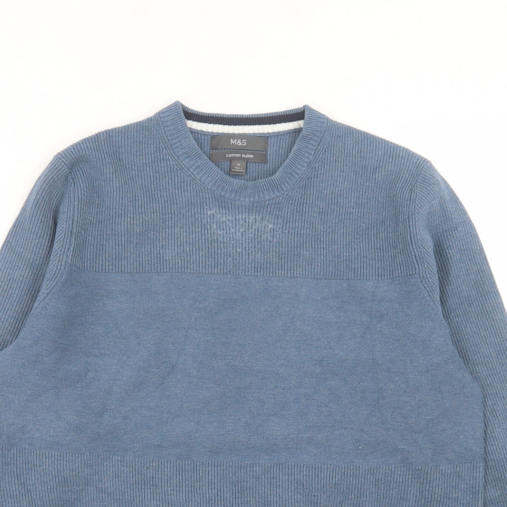 Marks and Spencer Mens Blue Crew Neck Polyester Pullover Jumper Size M