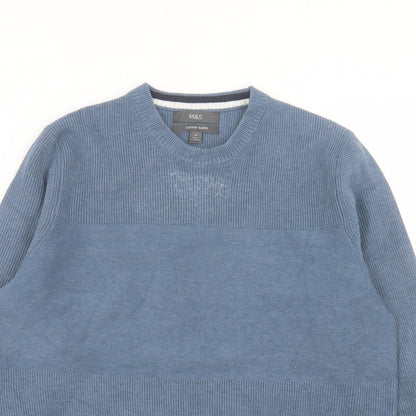Marks and Spencer Mens Blue Crew Neck Polyester Pullover Jumper Size M