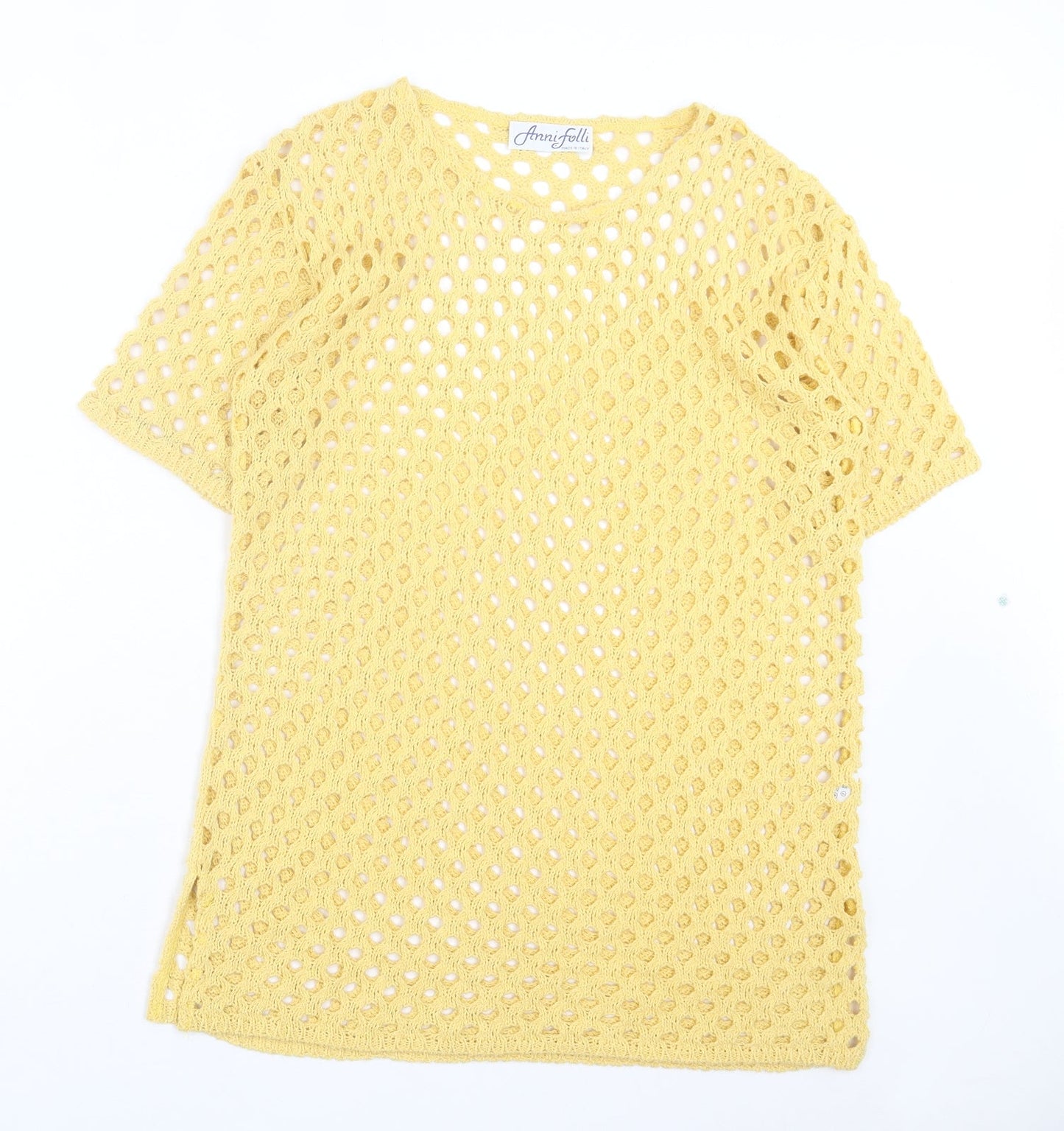 anni follie Womens Yellow Acrylic Basic T-Shirt Size M Crew Neck