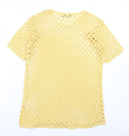 anni follie Womens Yellow Acrylic Basic T-Shirt Size M Crew Neck