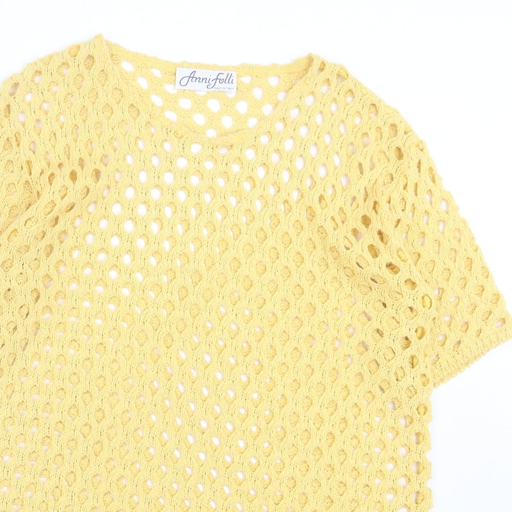 anni follie Womens Yellow Acrylic Basic T-Shirt Size M Crew Neck