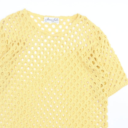 anni follie Womens Yellow Acrylic Basic T-Shirt Size M Crew Neck