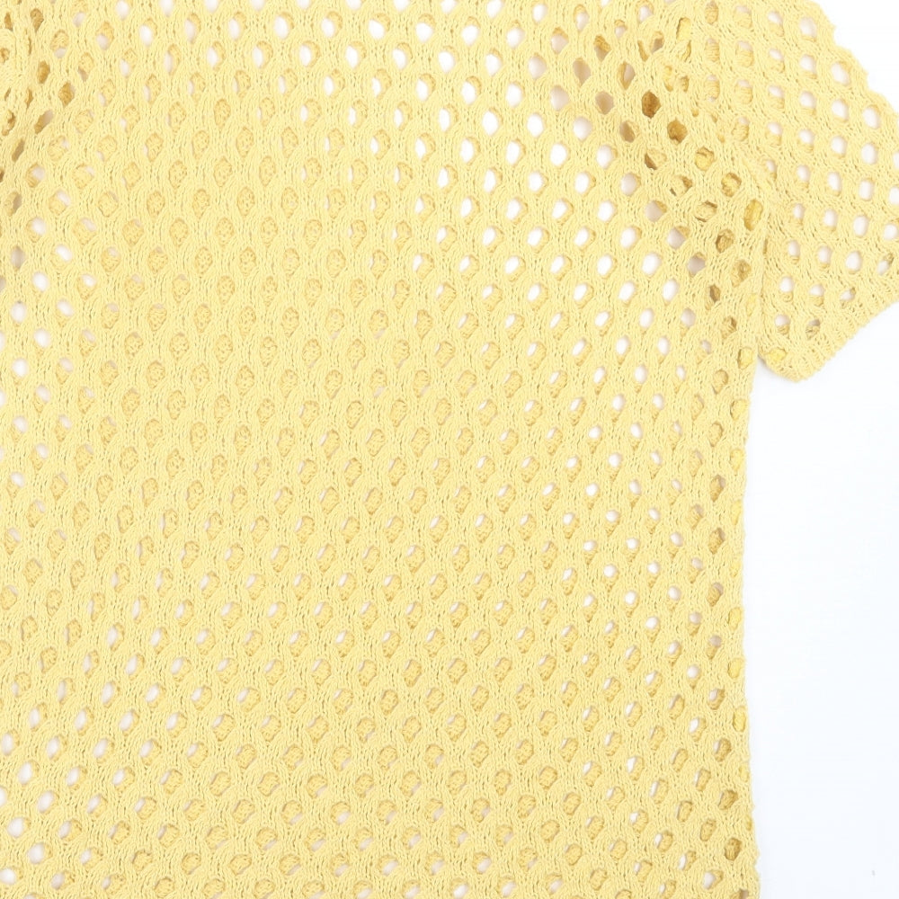 anni follie Womens Yellow Acrylic Basic T-Shirt Size M Crew Neck