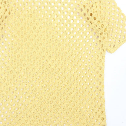 anni follie Womens Yellow Acrylic Basic T-Shirt Size M Crew Neck