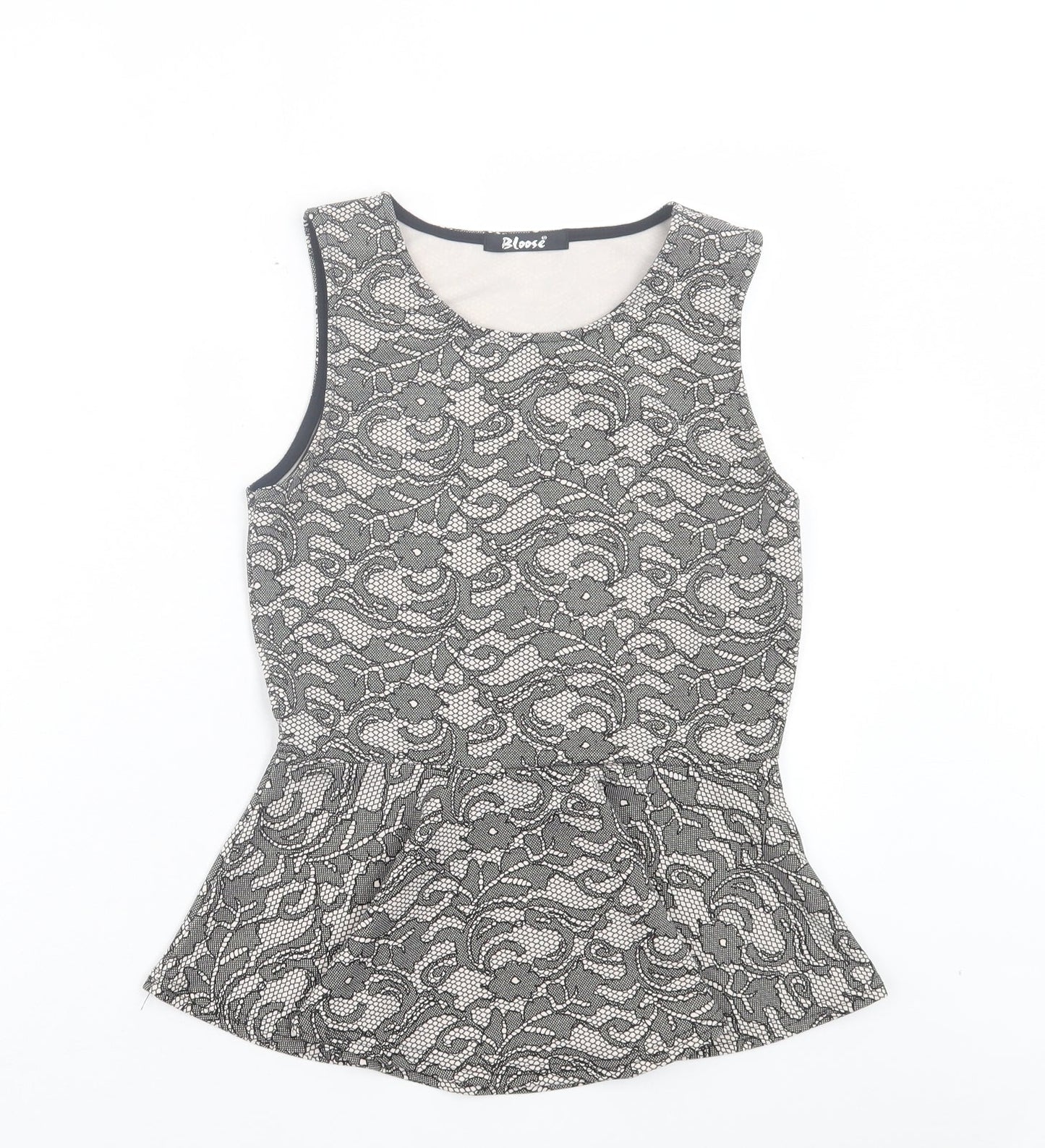 Bloose Womens Black Floral Polyester Basic Tank Size 12 Round Neck