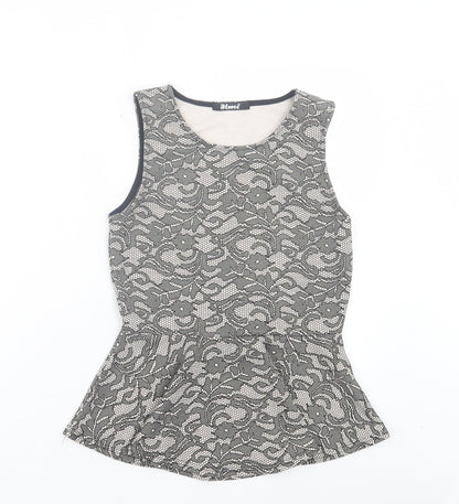 Bloose Womens Black Floral Polyester Basic Tank Size 12 Round Neck