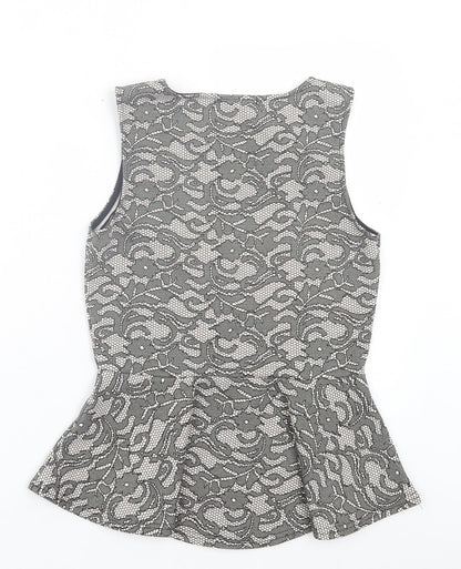 Bloose Womens Black Floral Polyester Basic Tank Size 12 Round Neck