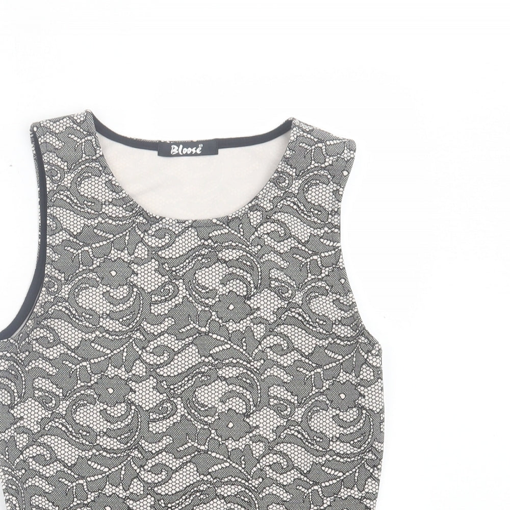 Bloose Womens Black Floral Polyester Basic Tank Size 12 Round Neck