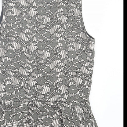 Bloose Womens Black Floral Polyester Basic Tank Size 12 Round Neck