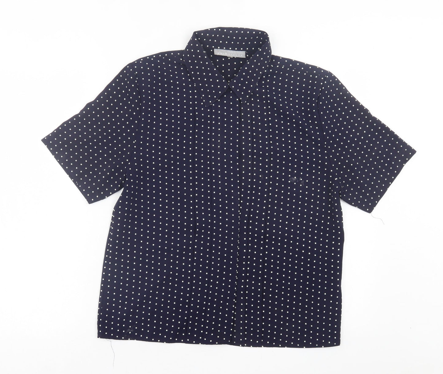 Principles Womens Blue Polka Dot Polyester Basic Button-Up Size 12 Collared
