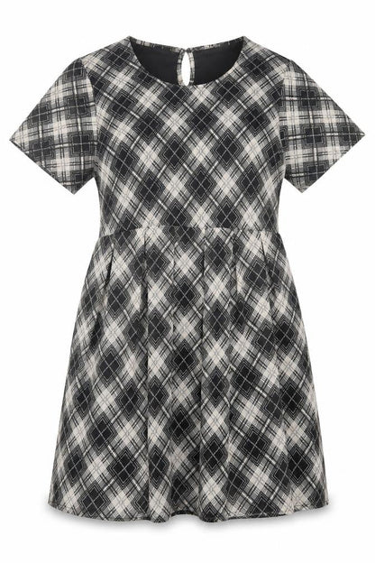 Boohoo Womens Grey Plaid Polyester A-Line Size 12 Crew Neck Button