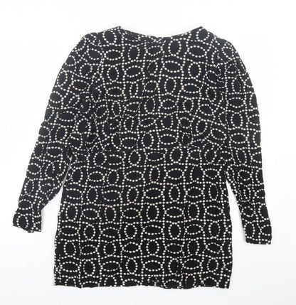 H&M Womens Black Geometric Viscose A-Line Size 14 Crew Neck Button - Shoulder Pads