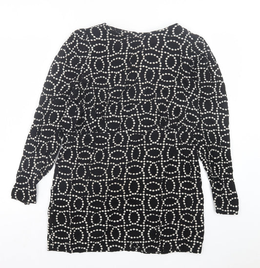 H&M Womens Black Geometric Viscose A-Line Size 14 Crew Neck Button - Shoulder Pads