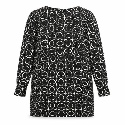 H&M Womens Black Geometric Viscose A-Line Size 14 Crew Neck Button - Shoulder Pads