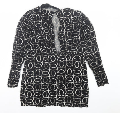 H&M Womens Black Geometric Viscose A-Line Size 14 Crew Neck Button - Shoulder Pads