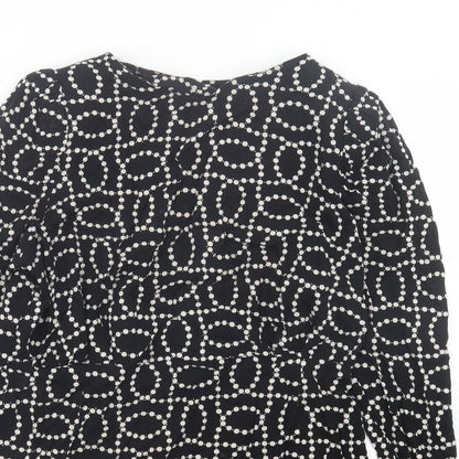 H&M Womens Black Geometric Viscose A-Line Size 14 Crew Neck Button - Shoulder Pads