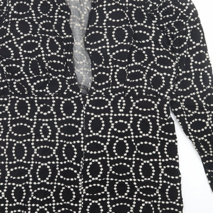 H&M Womens Black Geometric Viscose A-Line Size 14 Crew Neck Button - Shoulder Pads