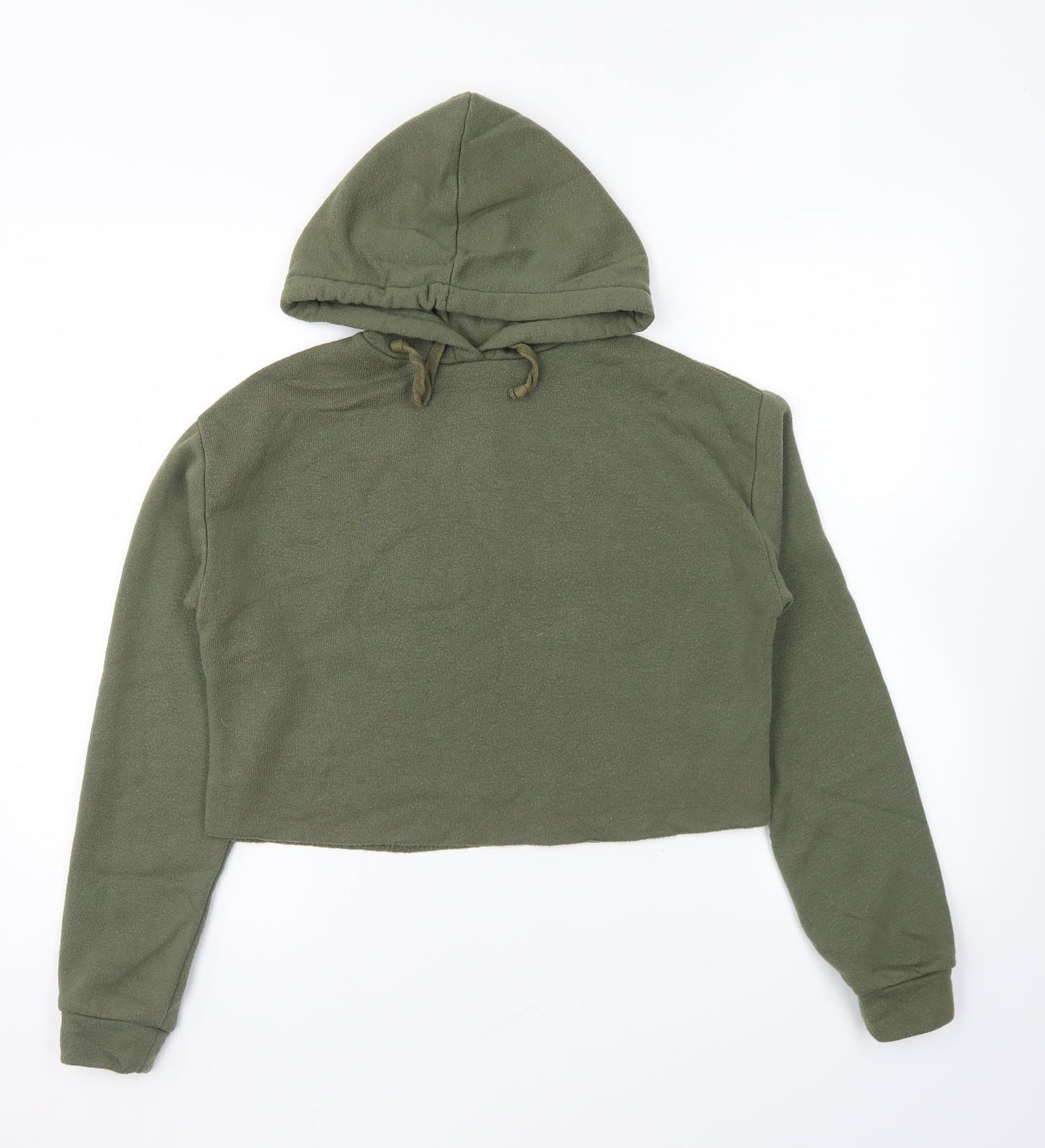 Topshop Womens Green Cotton Pullover Hoodie Size 6 Pullover - Cropped.