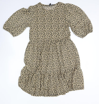 Primark Womens Brown Animal Print Polyester A-Line Size 10 Round Neck Pullover - Leopard Print