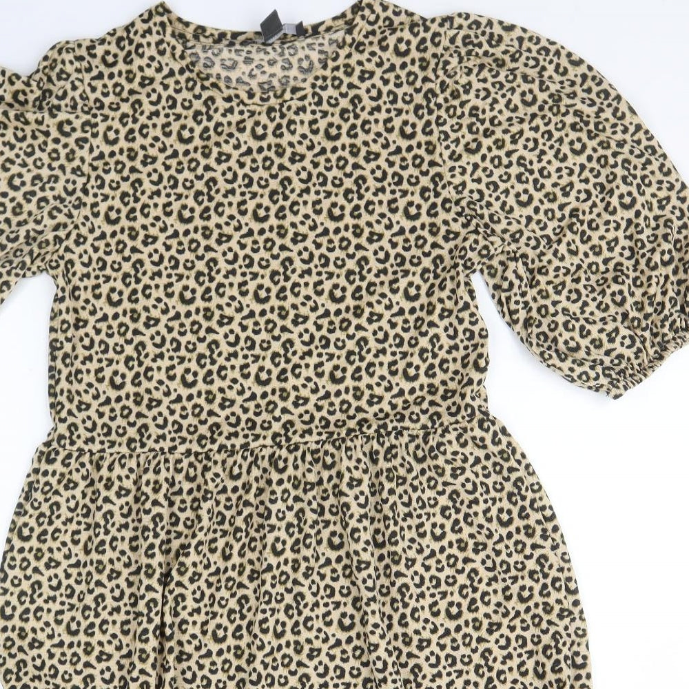 Primark Womens Brown Animal Print Polyester A-Line Size 10 Round Neck Pullover - Leopard Print