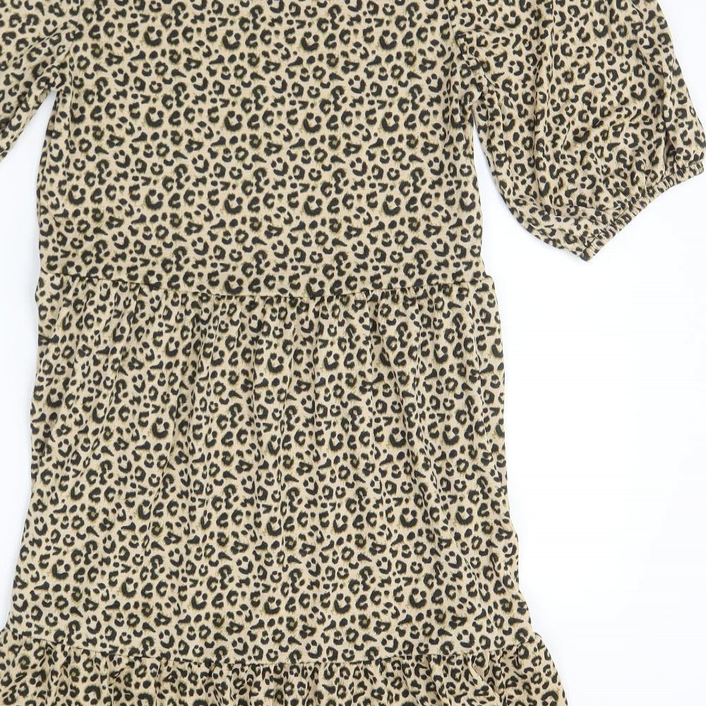 Primark Womens Brown Animal Print Polyester A-Line Size 10 Round Neck Pullover - Leopard Print