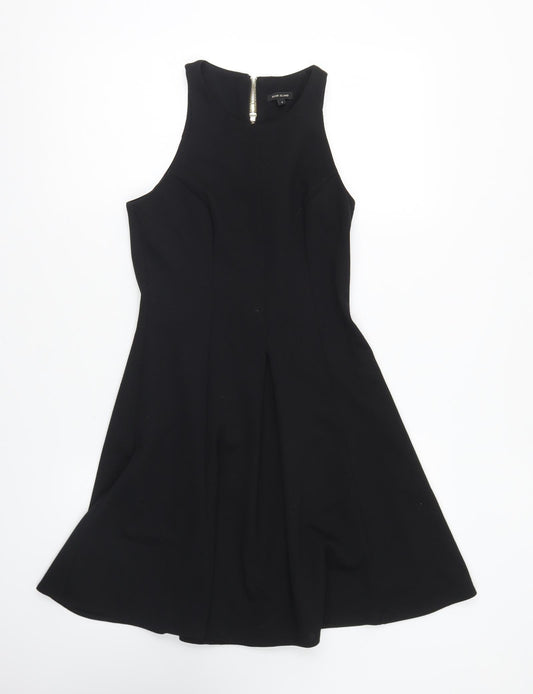 River Island Womens Black Viscose A-Line Size 8 Round Neck Zip