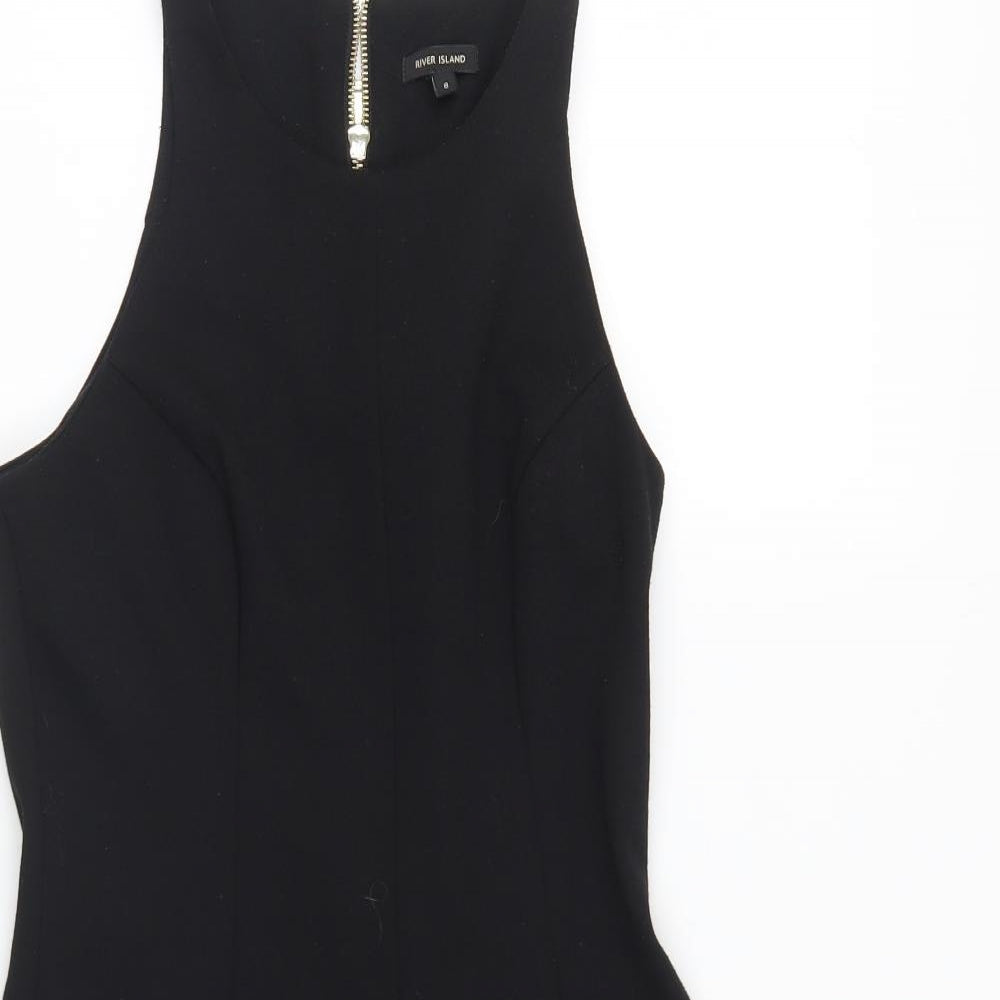 River Island Womens Black Viscose A-Line Size 8 Round Neck Zip