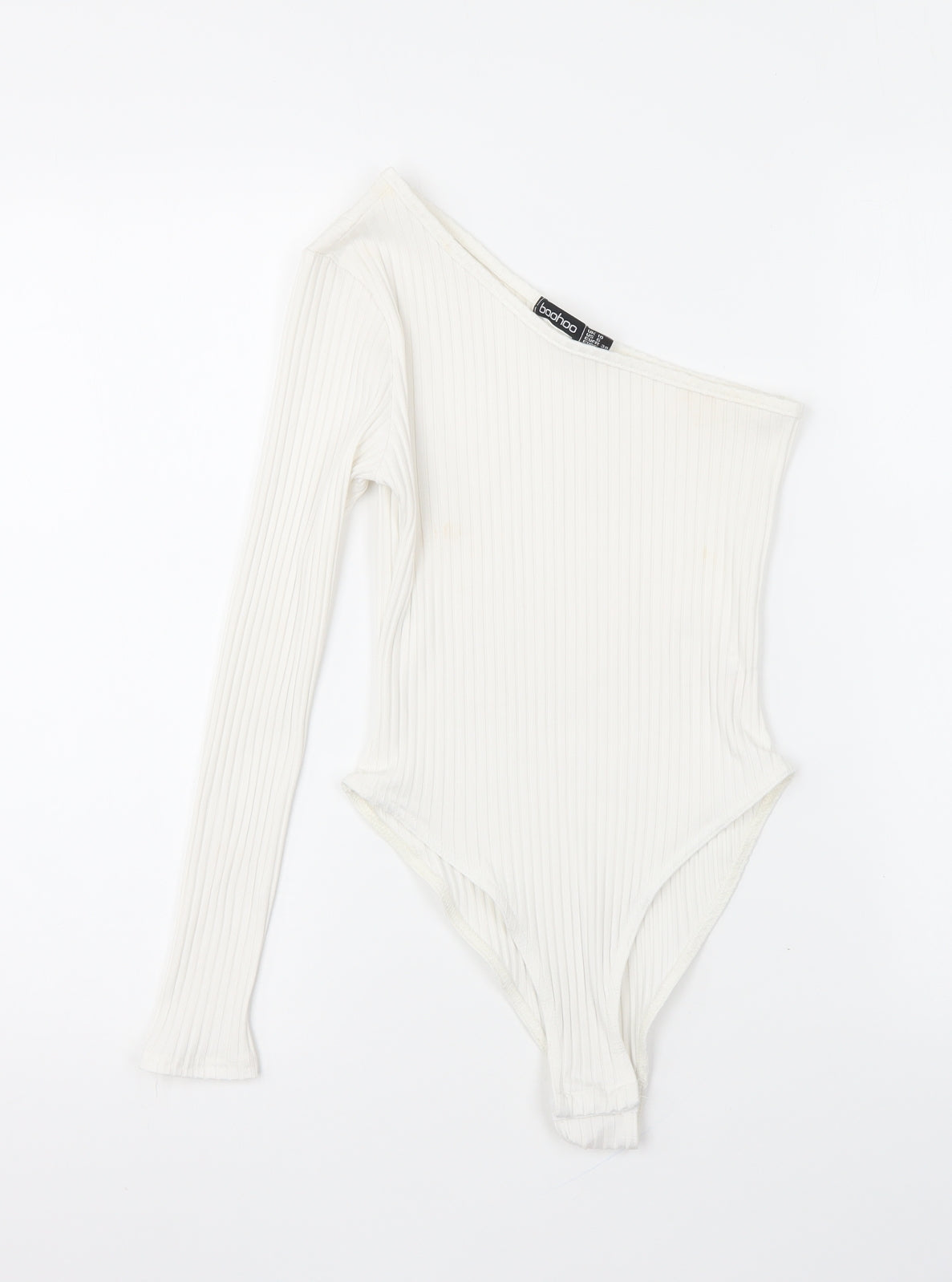 Boohoo Womens White Viscose Bodysuit One-Piece Size 10 Snap