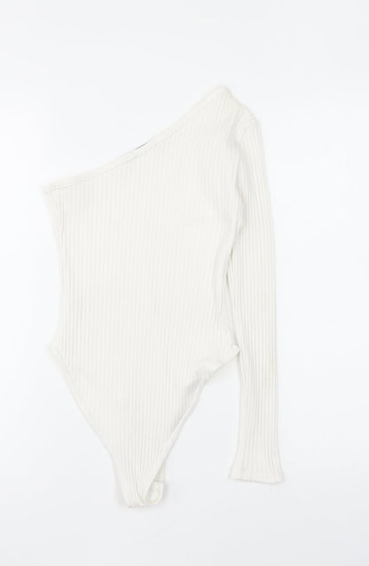 Boohoo Womens White Viscose Bodysuit One-Piece Size 10 Snap