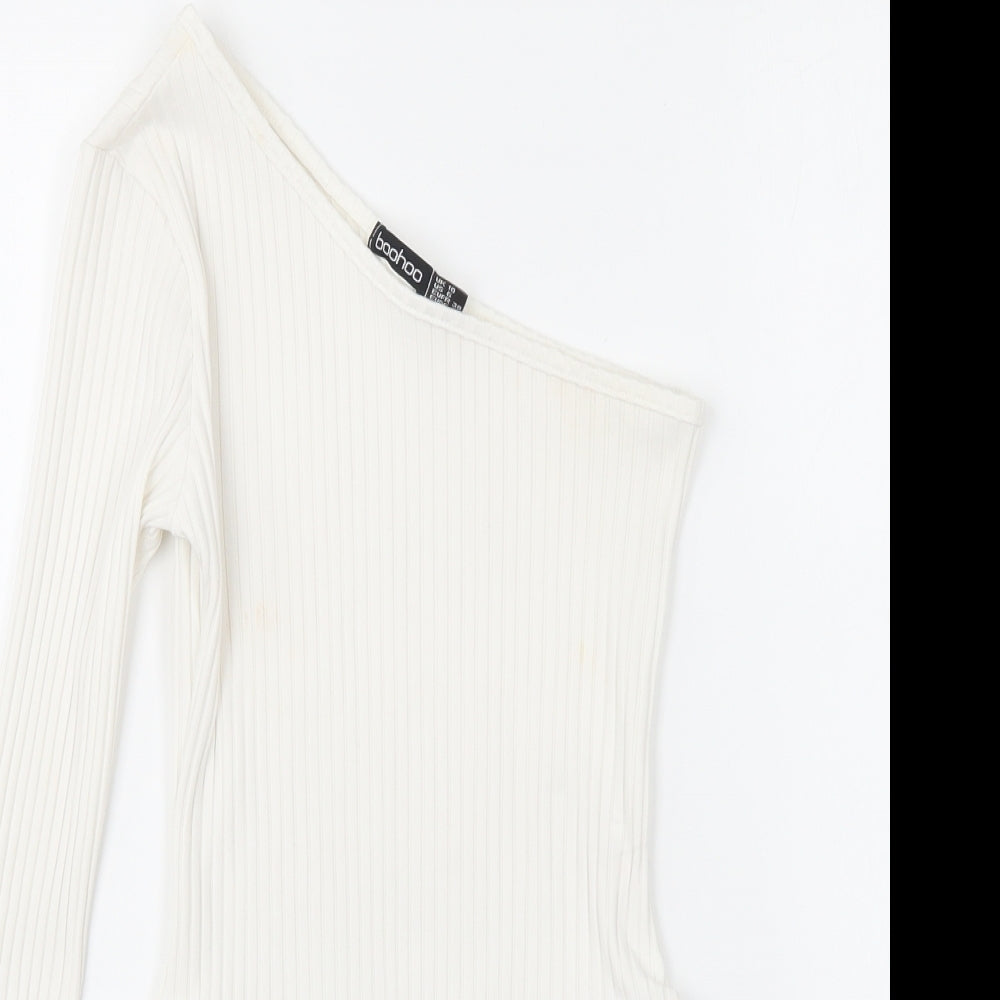 Boohoo Womens White Viscose Bodysuit One-Piece Size 10 Snap