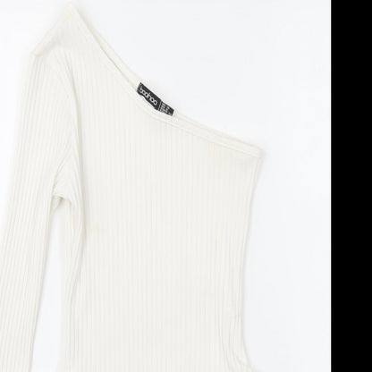 Boohoo Womens White Viscose Bodysuit One-Piece Size 10 Snap