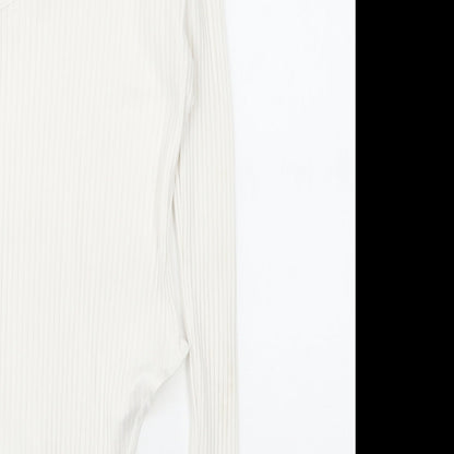 Boohoo Womens White Viscose Bodysuit One-Piece Size 10 Snap