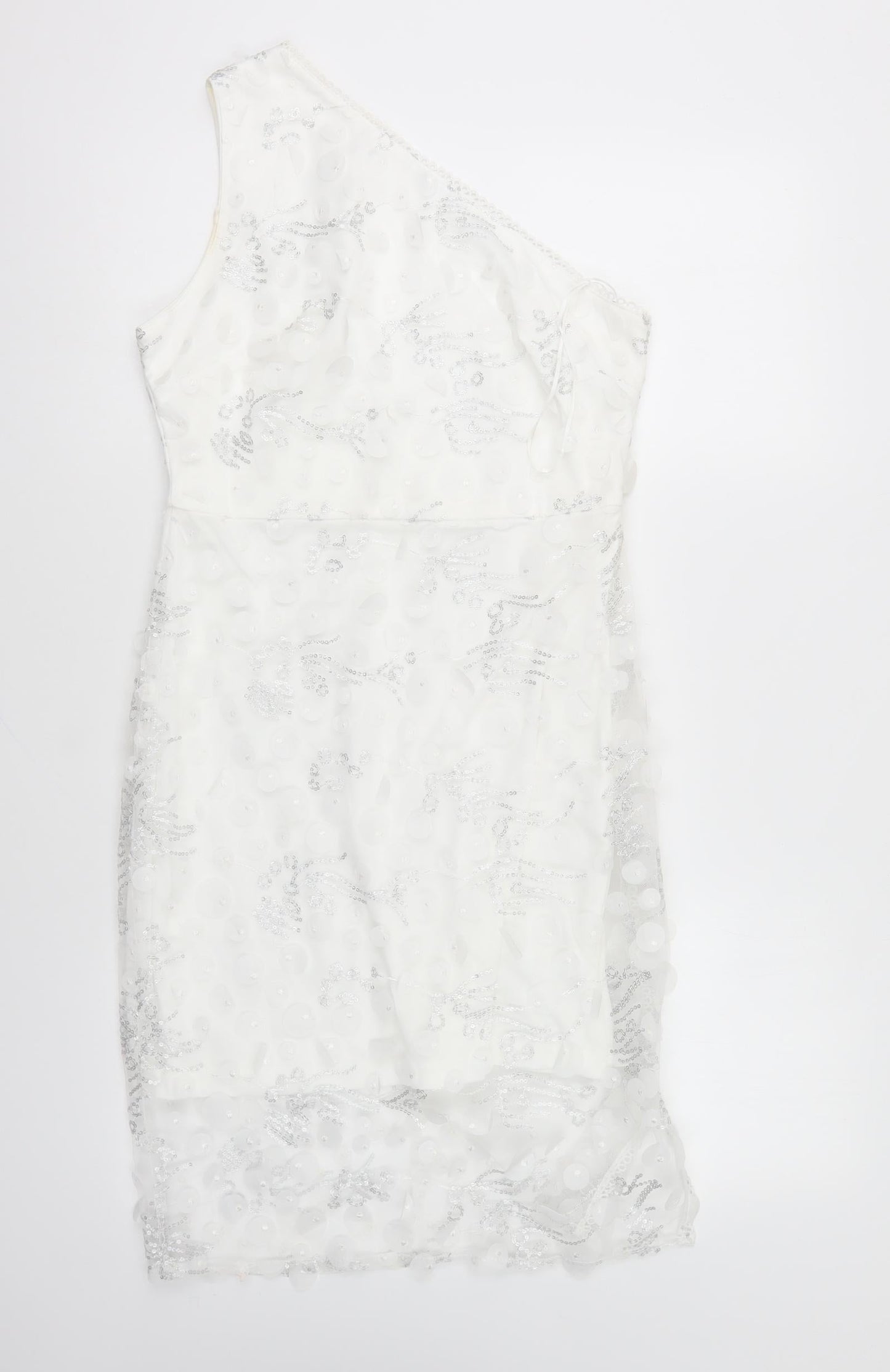 SheIn Womens White Geometric Polyester Bodycon Size S One Shoulder Zip