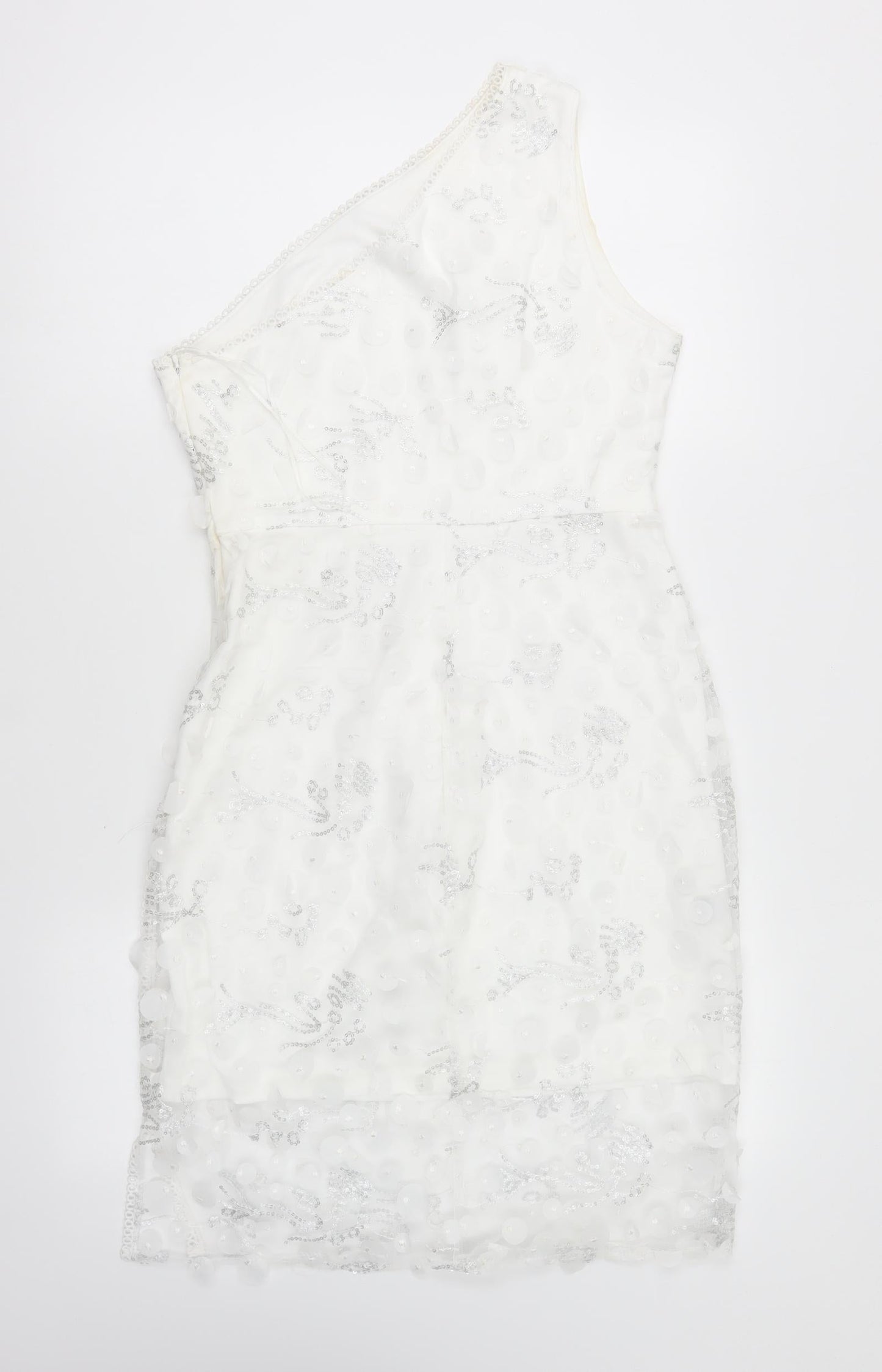 SheIn Womens White Geometric Polyester Bodycon Size S One Shoulder Zip