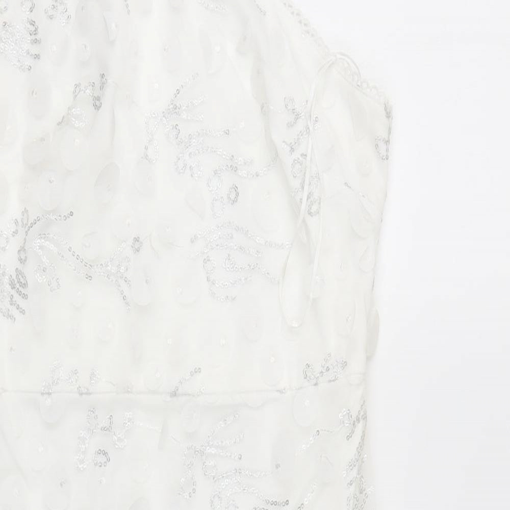 SheIn Womens White Geometric Polyester Bodycon Size S One Shoulder Zip