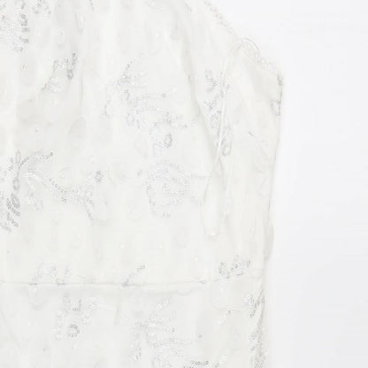 SheIn Womens White Geometric Polyester Bodycon Size S One Shoulder Zip