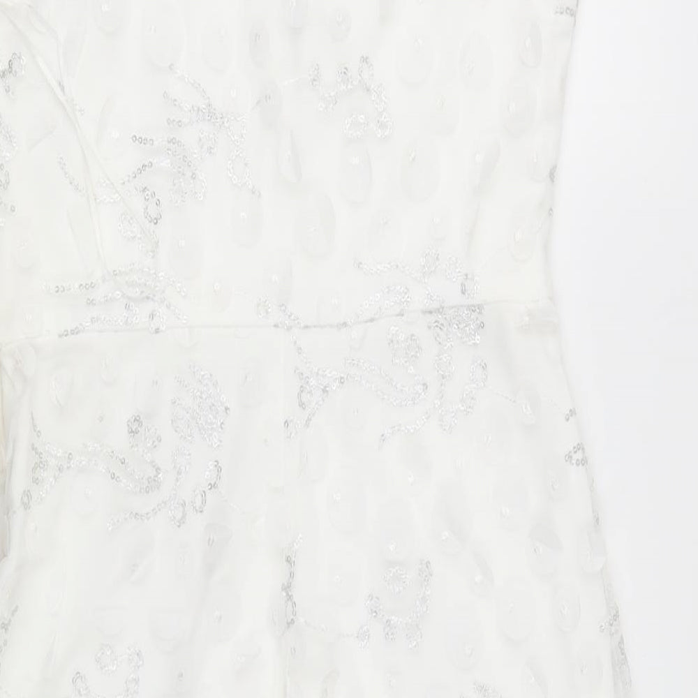 SheIn Womens White Geometric Polyester Bodycon Size S One Shoulder Zip