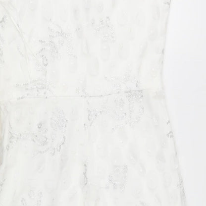 SheIn Womens White Geometric Polyester Bodycon Size S One Shoulder Zip